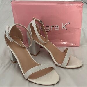 Women's White Block Heel Sandals